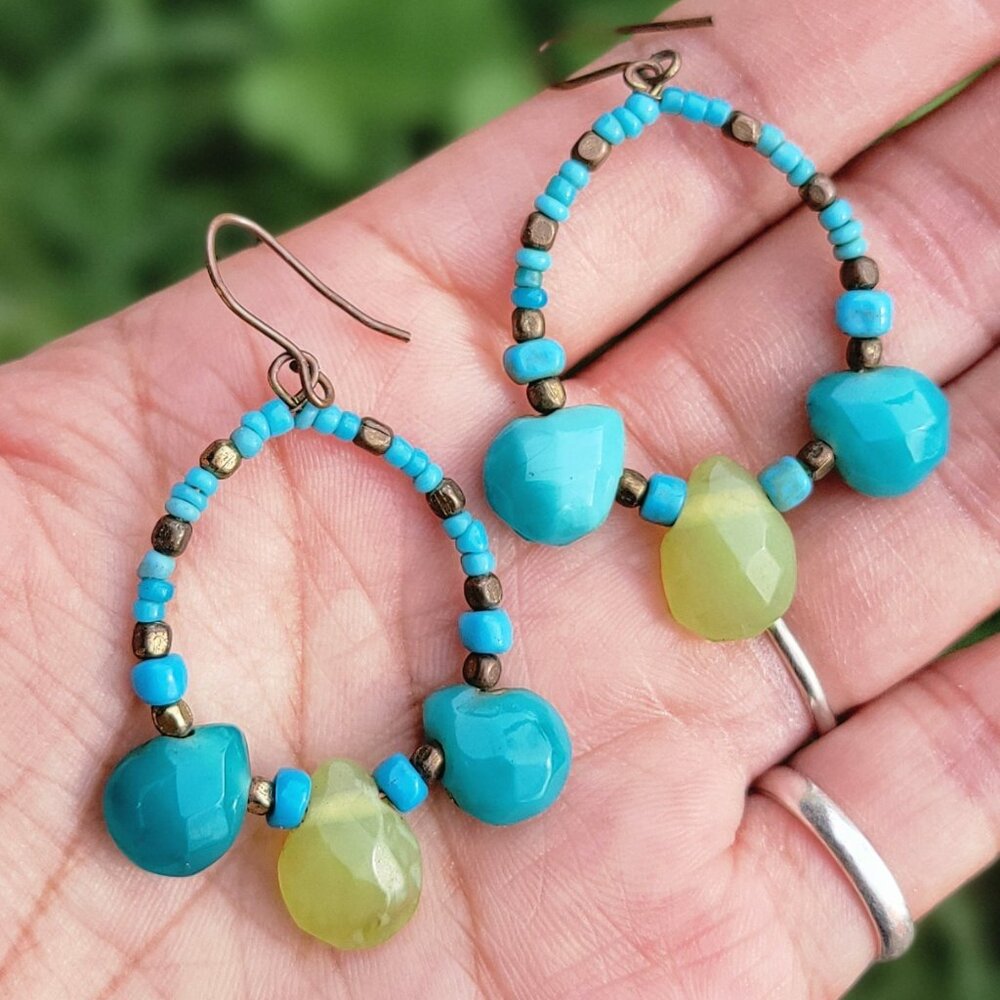 Beautiful handmade Southwestern gemstone blue bead copper earrings